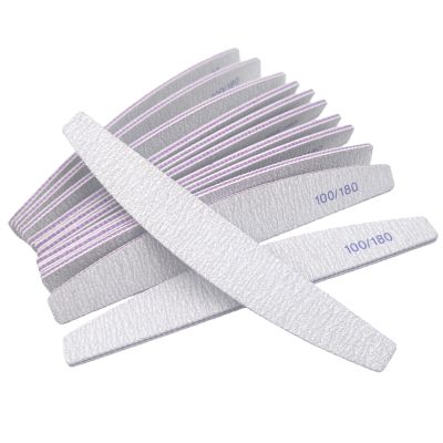 12 Pcs Curved Nail Files - 100/180 Grit Dual-Sided Emery Boards for Acrylic, Gel & Natural Nails, Professional Washable Manicure Tools, Gray Fingernail Filers for Salon & Home Use