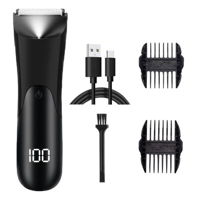 Mens Grooming Trimmer, Wet Dry Beard and Body Shaver, Portable Electric Hair Trimmer with Digital LCD Display, Ideal for Face, Beard, Nose, Ears, Legs, Arms, Pubic Hair, and Head Styling