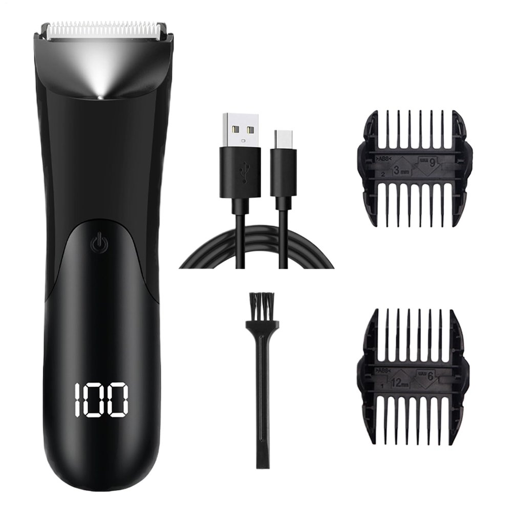 Mens Grooming Trimmer, Wet Dry Beard and Body Shaver, Portable Electric Hair Trimmer with Digital LCD Display, Ideal for Face, Beard, Nose, Ears, Legs, Arms, Pubic Hair, and Head Styling