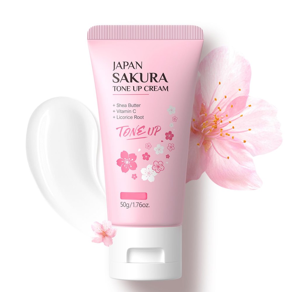AKARY Sakura Facial Moisturizer Tone-up Cream, Glow Face Moisturizer Cream Lazy Face Lotion, Delicate & Shine Skin, Hydrating, Even Tone, Lightweight Nourishing Facial Skin Instant Glow, 1.76oz
