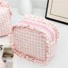 3PC Ruffle Pouch Bag, Plaid Quilted Makeup Bags Set for Travel, Gingham Pouch, Mini Quilted Cosmetic Pouch,Womens Organizer Storage Case,Travel Make Up Organizer Skincare Bag(Pink) view 2