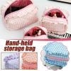 3PC Ruffle Pouch Bag, Plaid Quilted Makeup Bags Set for Travel, Gingham Pouch, Mini Quilted Cosmetic Pouch,Womens Organizer Storage Case,Travel Make Up Organizer Skincare Bag(Pink) view 3