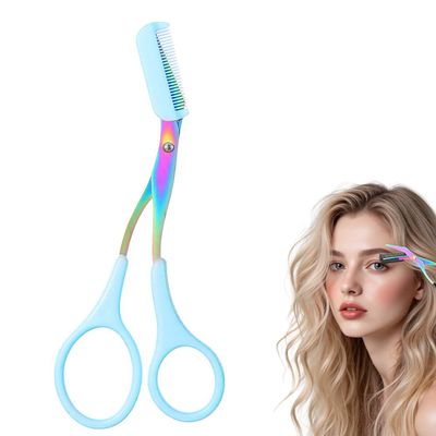 Eyebrow Trimmer Scissor, 2-in-1 Professional Eyebrow Scissor with Comb, Stainless Steel Precision Eyebrow Cutter, Curved Eye Brow Razor, Portable Hair Removal Makeup Tool for Women and Men (Blue)