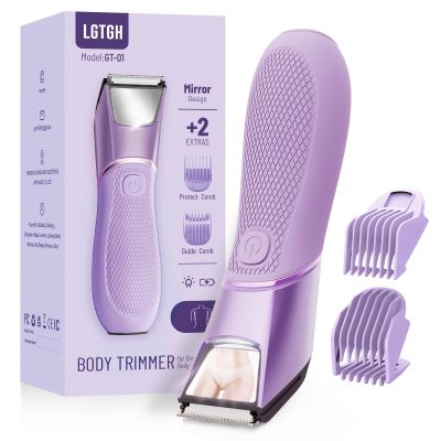 LGTGH Bikini Trimmer for Women with Mirror & LED Light, Ceramic Blades & Travel Lock - Body Groomer IPX7 Waterproof Use for Legs/Arm/Underarm - Plum