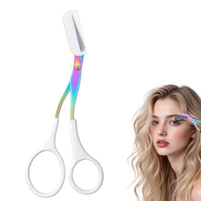 Eyebrow Trimmer Scissor, 2-in-1 Professional Eyebrow Scissor with Comb, Stainless Steel Precision Eyebrow Cutter, Curved Eye Brow Razor, Portable Hair Removal Makeup Tool for Women and Men (White)