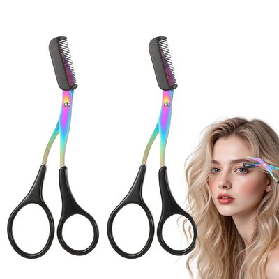 Eyebrow Trimmer Scissor, 2-in-1 Professional Eyebrow Scissor with Comb, Stainless Steel Precision Eyebrow Cutter, Curved Eye Brow Razor, Portable Hair Removal Makeup Tool for Women and Men (Black2Pcx)
