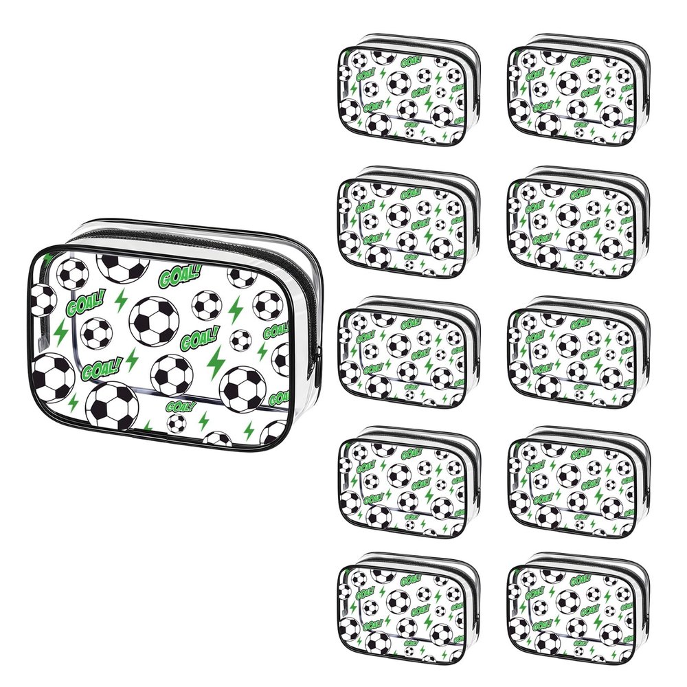10 Pcs Soccer Clear Makeup Bag with Zipper Bulk, Soccer Snack Bags Accessories for Team Gifts Woman Candy Pouch Soccer Goodies Bags, Waterproof Soccers Team Birthday Party Gifts Sport Supplies