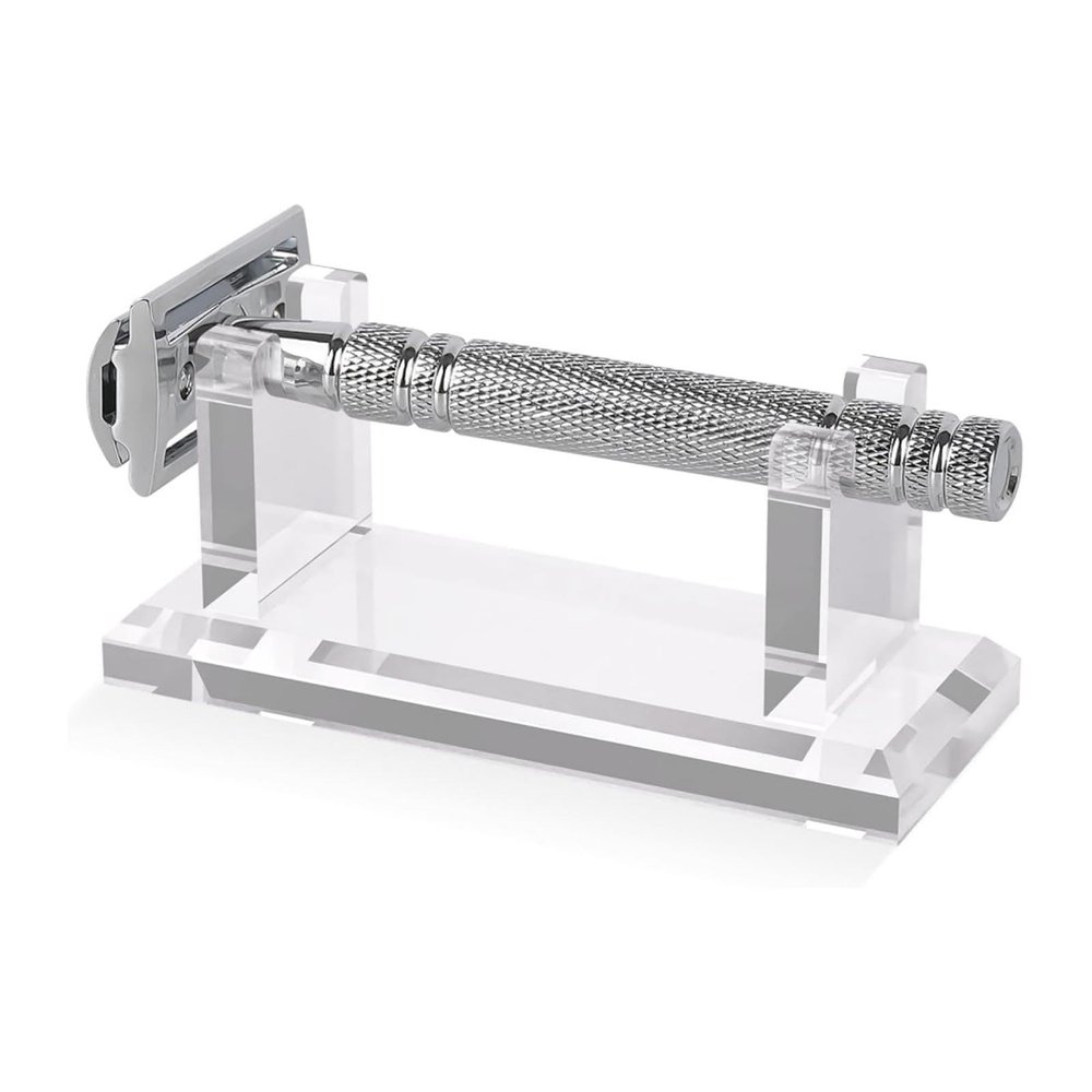 AUNMAS Acrylic Razors Stand Holder, Shaving Brush Storage Bracket Countertop Shaving Organizer for Bathroom Kitchen (Transparent)