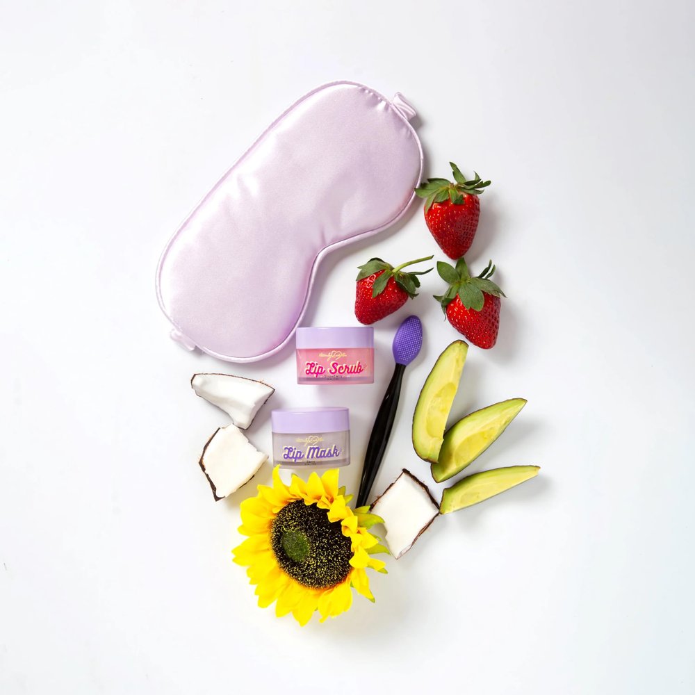 Naturally Love Hue Strawberry Glo 4-Piece Lip Scrub Set  Exfoliating Sugar Scrub, Berry Lip Mask, Silicone Lip Brush & Eye Mask  Smooths, Softens & Hydrates Lips  Strawberry Scent
