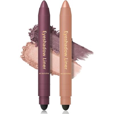 Shadow Liner 2 In 1 Eyeline, 2-in-1 Shadow Liner Eyeshadow Stick Set to Make Light Eyes Pop Natural Eye Makeup Long-LastingChampagne Gold + Purple