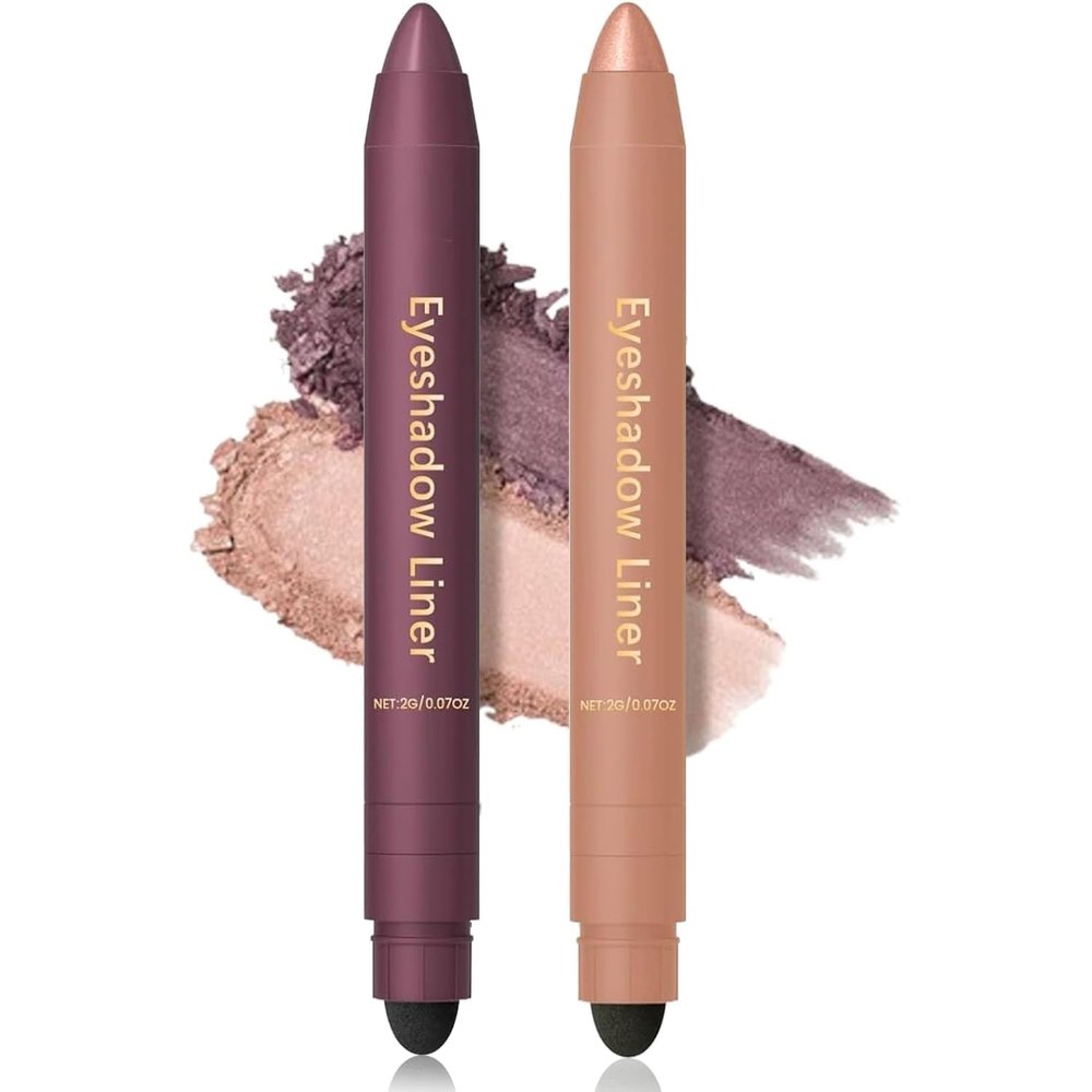 Shadow Liner 2 In 1 Eyeline, 2-in-1 Shadow Liner Eyeshadow Stick Set to Make Light Eyes Pop Natural Eye Makeup Long-LastingChampagne Gold + Purple