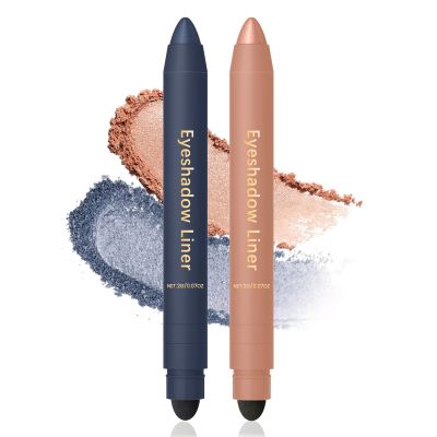 Shadow Liner 2 In 1 Eyeline, 2-in-1 Shadow Liner Eyeshadow Stick Set to Make Light Eyes Pop Natural Eye Makeup Long-LastingChampagne Gold + Blue