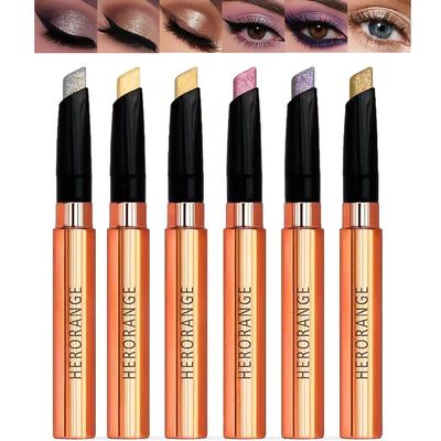 6-Piece Shimmer Eyeshadow Stick Set, Waterproof Crease-Proof, Golden Rainbow Colors, One-Swipe Application, Perfect for Carnival Glam Makeup