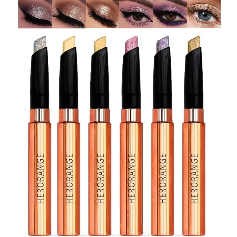 6-Piece Shimmer Eyeshadow Stick Set, Waterproof Crease-Proof, Golden Rainbow Colors, One-Swipe Application, Perfect for Carnival Glam Makeup