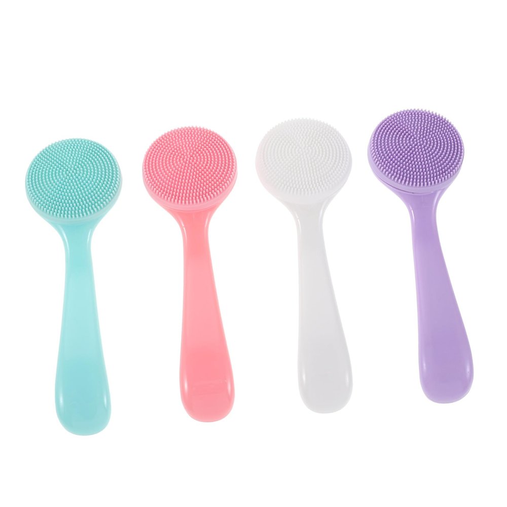 Beaupretty 4pcs Silicone Facial Scrubber with Handle for Women Soft Bristle Manual Face Brush for Deep Cleansing Makeup Blackhead Exfoliator Daily Skin Care Tool