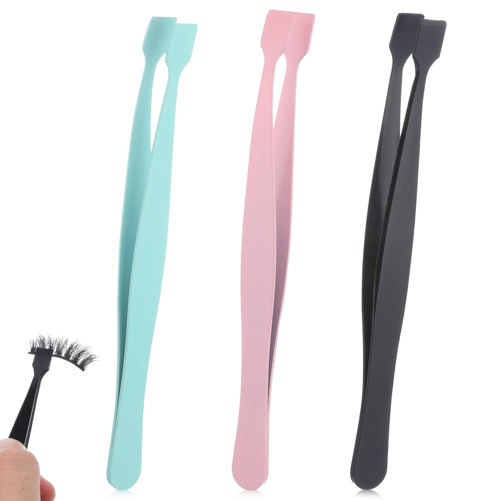 3PCS Lash Cluster Tweezers, Flat-Tip Lash Extension Tweezers, Flat-head Lashes Tweezer for Nail Art Accessory Application, Double Eyelid Tape, And DIY Stickers