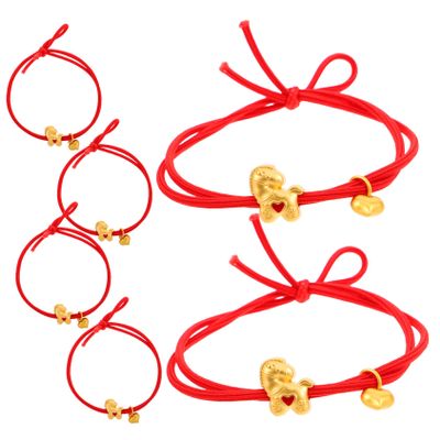 Unomor 6pcs Red Elastic Hair Ties Stretchy Ponytail Holders No Damage Hair Bands for Thick Curly Fine Women Chinese Year Party Favor