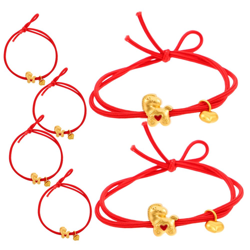 Unomor 6pcs Red Elastic Hair Ties Stretchy Ponytail Holders No Damage Hair Bands for Thick Curly Fine Women Chinese Year Party Favor