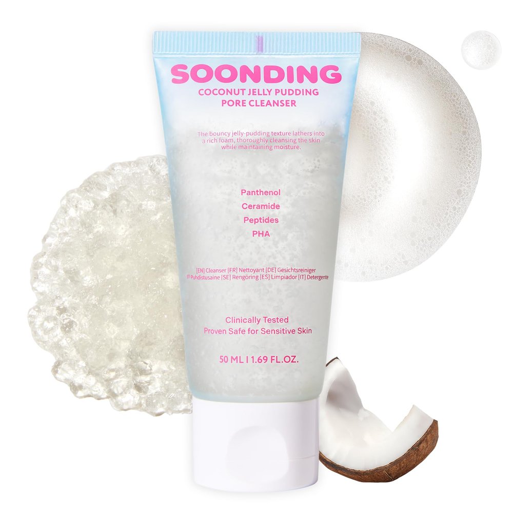 Coconut Jelly Pudding Cleanser | Deep Pore Cleansing & Gentle Exfoliation with Jelly-to-Foam Texture | Hydrating Face Wash with Panthenol, Ceramide & Peptides (50ml / 1.69 fl oz)