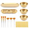 23 Pcs Esthetician Supplies 3 Stainless Steel Gold Mixing Bowls, Gold Small Serving Tray, Compartment Serving Tray, 3Facial Fan Brushes 3 Face Mask Applicator Brush view 1