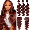 10A Human Hair Bundles with Closure Body Wave 20 22 24+20 Inch, Reddish Brown Color Raw Brazilian Virgin Human Hair with 4x4 Lace Closure Unprocessed Cooper Red Body Wave Quick Weave Bundles view 1