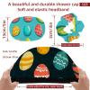 2 PCS Reusable Shower Caps with 2 Satin Scrunchies for Women, Large Waterproof Shower Bonnet Washable Elastic Band Bath Hair Hat for Long Hair, Easter Colorful Eggs (6) view 3