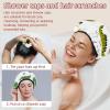 2 PCS Reusable Shower Caps with 2 Satin Scrunchies for Women, Large Waterproof Shower Bonnet Washable Elastic Band Bath Hair Hat for Long Hair, green crocodile (12) view 2
