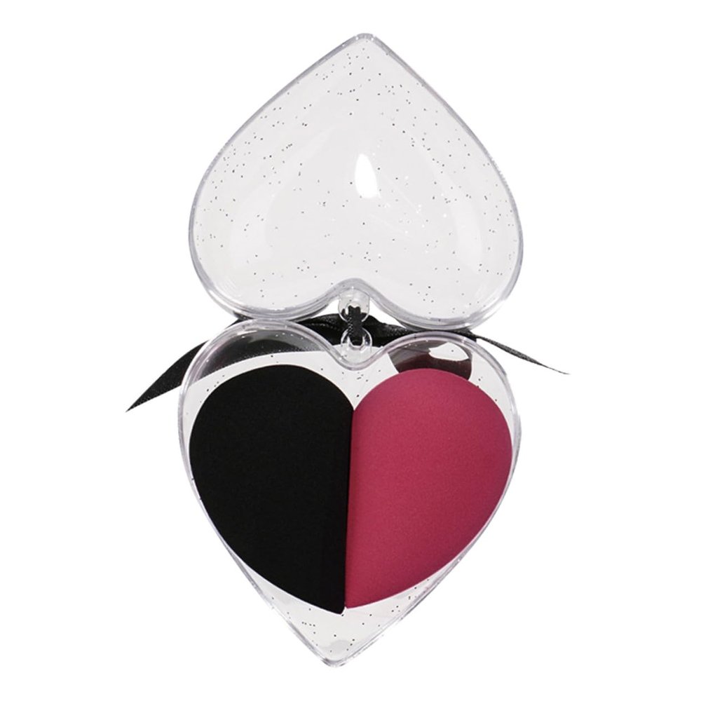 Alipis 1 Box Heart Shape Makeup Eggs Dual-purpose Cosmetic Sponge Pads for Wet and Dry Use Soft Flocking Beauty Blending Sponges in Reddish Black for Foundation Cream Powder Concealer