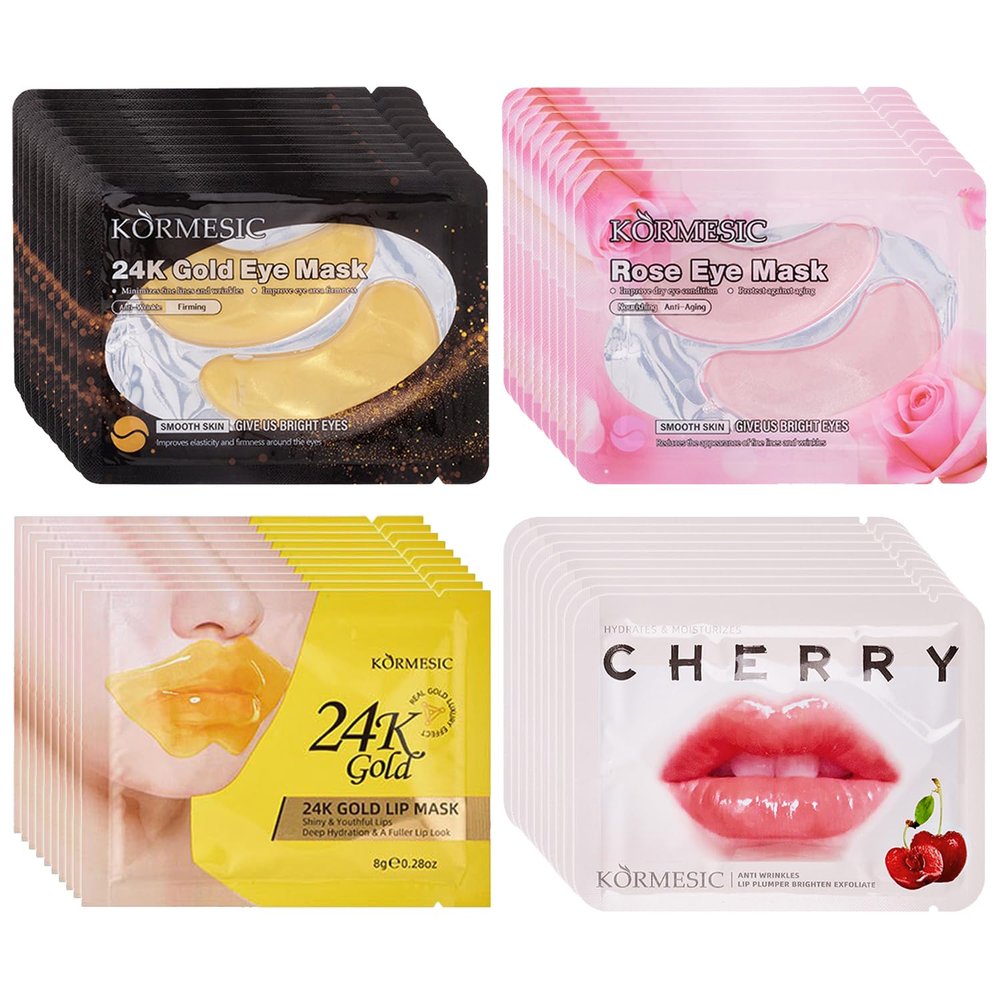 Blopuivo 40 Pairs Eye Masks & Lip Mask, Collagen Under Eye Patches for Dark Circles and Puffy Eyes, Reduce Wrinkles, Anti Chapped & Remove Dead Skin, Nourishes the Lip & Eye Skin