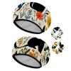 2 PCS Reusable Shower Caps with 2 Satin Scrunchies for Women, Large Waterproof Shower Bonnet Washable Elastic Band Bath Hair Hat for Long Hair, cute black cats and flowers (65) view 1