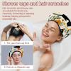 2 PCS Reusable Shower Caps with 2 Satin Scrunchies for Women, Large Waterproof Shower Bonnet Washable Elastic Band Bath Hair Hat for Long Hair, cute black cats and flowers (65) view 2