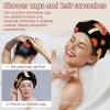 2 PCS Reusable Shower Caps with 2 Satin Scrunchies for Women, Large Waterproof Shower Bonnet Washable Elastic Band Bath Hair Hat for Long Hair, Black Mushroom (6) view 2