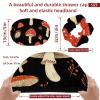 2 PCS Reusable Shower Caps with 2 Satin Scrunchies for Women, Large Waterproof Shower Bonnet Washable Elastic Band Bath Hair Hat for Long Hair, Black Mushroom (6) view 3