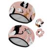 2 PCS Reusable Shower Caps with 2 Satin Scrunchies for Women, Large Waterproof Shower Bonnet Washable Elastic Band Bath Hair Hat for Long Hair, Black Brown Cats (6) view 1