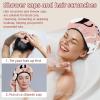 2 PCS Reusable Shower Caps with 2 Satin Scrunchies for Women, Large Waterproof Shower Bonnet Washable Elastic Band Bath Hair Hat for Long Hair, Black Brown Cats (6) view 2