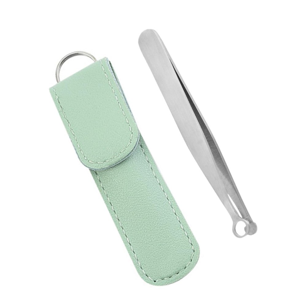 Beaupretty Stainless Steel Nose Hair Clip Portable Manual Trimmer for Men Precise Nasal Hair Grooming Lightweight with Green Protective Case