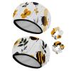 2 PCS Reusable Shower Caps with 2 Satin Scrunchies for Women, Large Waterproof Shower Bonnet Washable Elastic Band Bath Hair Hat for Long Hair, cute bee honey flower (12) view 1