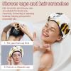 2 PCS Reusable Shower Caps with 2 Satin Scrunchies for Women, Large Waterproof Shower Bonnet Washable Elastic Band Bath Hair Hat for Long Hair, cute bee honey flower (12) view 2