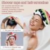 2 PCS Shower Cap for Women, _Watermelon (4) Shower Caps + 2 Satin Scrunchies, Waterproof Bath Caps Elastic and Reusable Hair Cap for Shower view 2