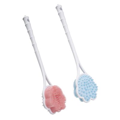 Abaodam 2Pcs Long Handle Silicone Back Scrubber Soft Bristle Bath Brush for Shower Exfoliating and Massage Bathroom Body Cleaner for Elderly and Daily Use Pink Blue