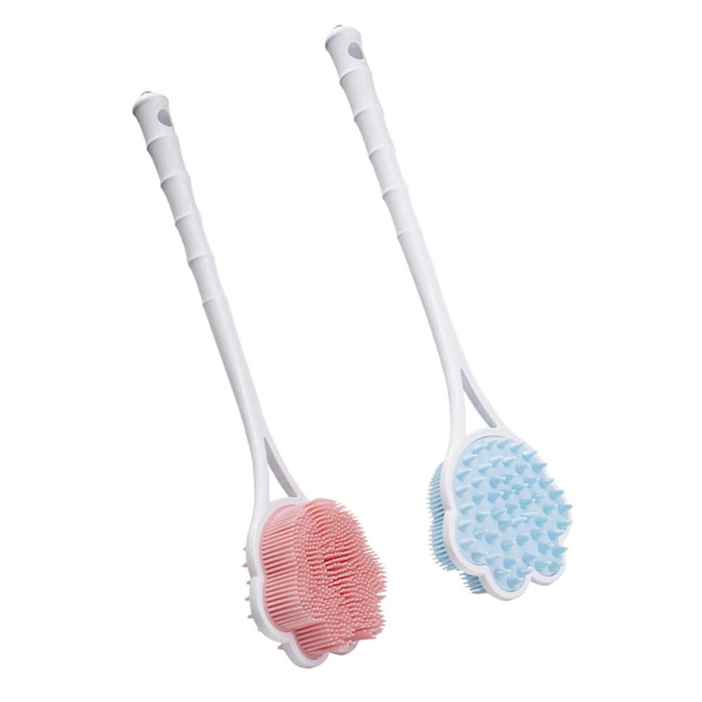 Abaodam 2Pcs Long Handle Silicone Back Scrubber Soft Bristle Bath Brush for Shower Exfoliating and Massage Bathroom Body Cleaner for Elderly and Daily Use Pink Blue