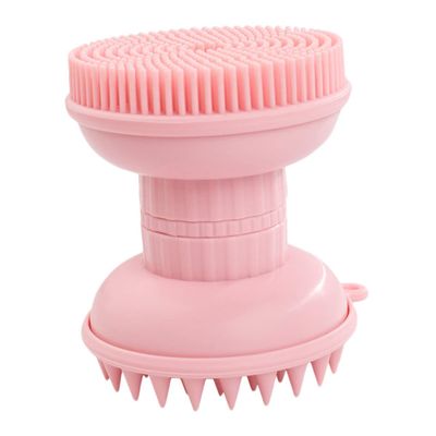 Vaguelly Silicone Double-Headed Bath Brush for Scalp, Skin-Friendly Pore Deep Cleansing Tool Facial Exfoliator and Massage Brush Pink