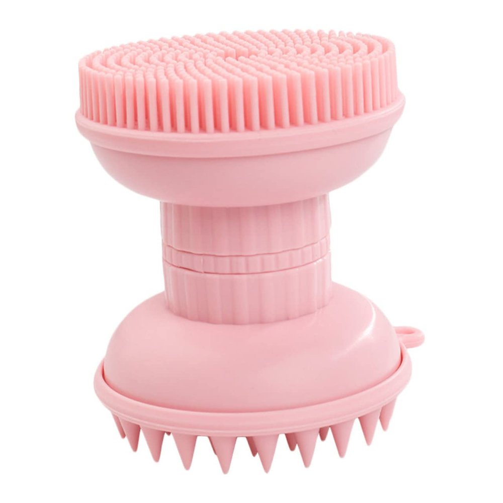 Vaguelly Silicone Double-Headed Bath Brush for Scalp, Skin-Friendly Pore Deep Cleansing Tool Facial Exfoliator and Massage Brush Pink