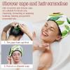 2 PCS Reusable Shower Caps with 2 Satin Scrunchies for Women, Large Waterproof Shower Bonnet Washable Elastic Band Bath Hair Hat for Long Hair, watercolor avocado (5) view 2