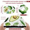 2 PCS Reusable Shower Caps with 2 Satin Scrunchies for Women, Large Waterproof Shower Bonnet Washable Elastic Band Bath Hair Hat for Long Hair, watercolor avocado (5) view 3