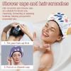 2 PCS Reusable Shower Caps with 2 Satin Scrunchies for Women, Large Waterproof Shower Bonnet Washable Elastic Band Bath Hair Hat for Long Hair, Rabbits Easter Eggs (3) view 2