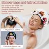 2 PCS Reusable Shower Caps with 2 Satin Scrunchies for Women, Large Waterproof Shower Bonnet Washable Elastic Band Bath Hair Hat for Long Hair, Cute Dino Toys view 2