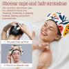 2 PCS Reusable Shower Caps with 2 Satin Scrunchies for Women, Large Waterproof Shower Bonnet Washable Elastic Band Bath Hair Hat for Long Hair, Happy Easter (3) view 2