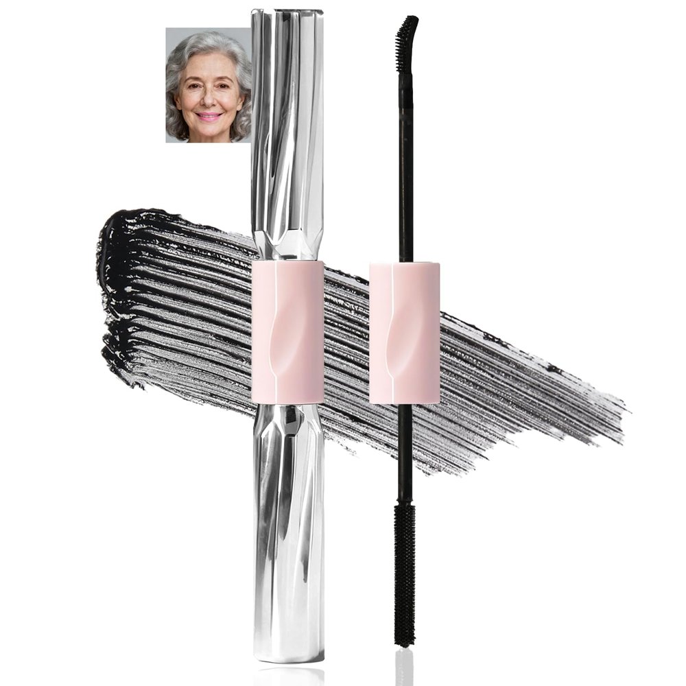 Black Mascara Dual Brush for Fine Short Lashes & Mature Women, Natural Look