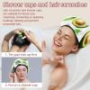 2 PCS Reusable Shower Caps with 2 Satin Scrunchies for Women, Large Waterproof Shower Bonnet Washable Elastic Band Bath Hair Hat for Long Hair, avocado pattern (4) view 2